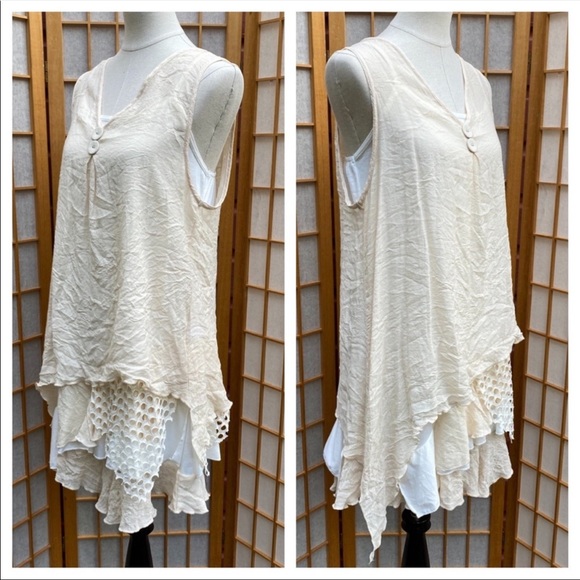 Pretty Angel Layered Linen Blend Dress SZ M - Picture 4 of 11